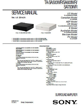 SONY TA-SA500WR TA-SA600WR TA-SA700WR SURROUND AMPLIFIER SERVICE MANUAL INC BLK DIAG PCBS SCHEM DIAG AND PARTS LIST 20 PAGES ENG