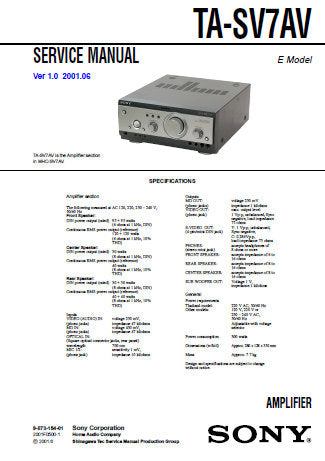 SONY TA-SV7AV AMPLIFIER SERVICE MANUAL INC PCBS SCHEM DIAGS AND PARTS LIST 28 PAGES ENG