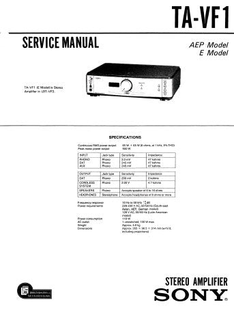 SONY TA-VF1 STEREO AMPLIFIER SERVICE MANUAL INC BLK DIAG PCBS SCHEM DIAG AND PARTS LIST 33 PAGES ENG