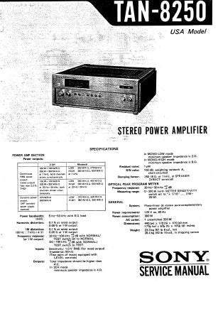 SONY TAN-8250 STEREO POWER AMPLIFIER SERVICE MANUAL INC BLK DIAG PCBS SCHEM DIAG AND PARTS LIST 25 PAGES ENG