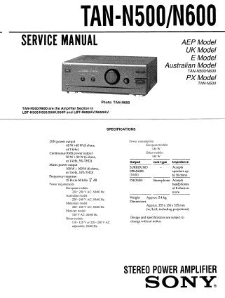 SONY TAN-N500 TAN-N600 STEREO POWER AMPLIFIER SERVICE MANUAL INC PCBS SCHEM DIAG AND PARTS LIST 16 PAGES ENG