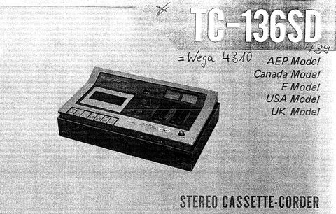 SONY TC-136SD STEREO CASSETTE CORDER SERVICE MANUAL INC BLK DIAG PCBS SCHEM DIAGS AND PARTS LIST 28 PAGES ENG