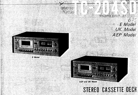 SONY TC-204SD STEREO CASSETTE DECK SERVICE MANUAL INC BLK DIAG PCBS SCHEM DIAG AND PARTS LIST 20 PAGES ENG