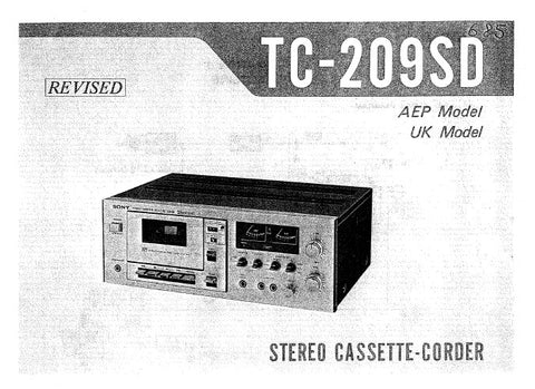 SONY TC-209SD STEREO CASSETTE CORDER SERVICE MANUAL AEP UK MODEL INC BLK DIAG PCBS SCHEM DIAGS AND PARTS LIST 30 PAGES ENG