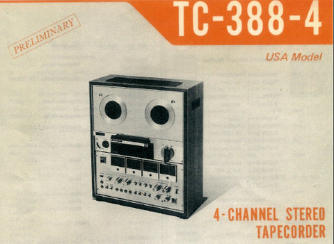 SONY TC-388-4 FOUR CHANNEL STEREO TAPECORDER OWNER'S INSTRUCTION MANUAL 15 PAGES ENG