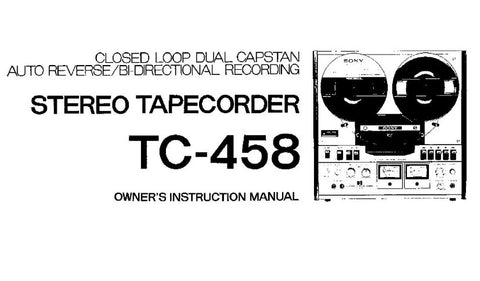 SONY TC-458 STEREO TAPECORDER OWNER'S INSTRUCTION MANUAL 13 PAGES ENG