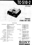 SONY TC-510-2 PORTABLE STEREO TAPE DECK SERVICE MANUAL INC BLK DIAG PCBS SCHEM DIAG AND PARTS LIST 24 PAGES ENG