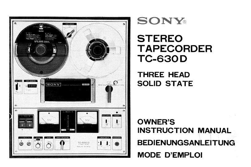 SONY TC-630D STEREO TAPECORDER OWNER'S INSTRUCTION MANUAL 25 PAGES ENG DEUT FRANC