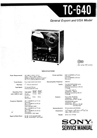 SONY TC-640 FOUR TRACK STEREO TAPE DECK SERVICE MANUAL INC BLK DIAG PCBS SCHEM DIAGS AND PARTS LIST 46 PAGES ENG