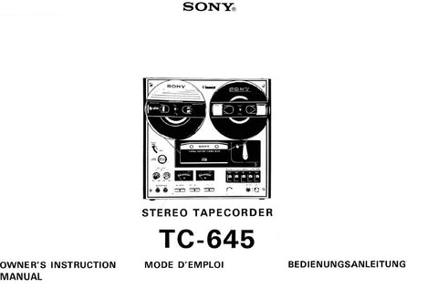 SONY TC-645 STEREO TAPECORDER OWNER'S INSTRUCTION MANUAL 14 PAGES ENG
