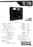 SONY TC-730 FOUR TRACK STEREO TAPECORDER SERVICE MANUAL INC BLK DIAG PCBS SCHEM DIAG AND PARTS LIST 75 PAGES ENG