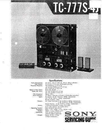 SONY TC-777S-4J STEREO REEL TO REEL TAPECORDER SERVICING GUIDE INC PCBS SCHEM DIAGS AND PARTS LIST 24 PAGES ENG