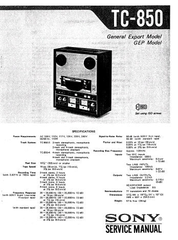 SONY TC-850 FOUR TRACK STEREO TAPE DECK SERVICE MANUAL INC BLK DIAGS PCBS SCHEM DIAGS AND PARTS LIST 58 PAGES ENG