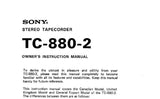 SONY TC-880-2 STEREO TAPECORDER OWNER'S INSTRUCTION MANUAL 18 PAGES ENG