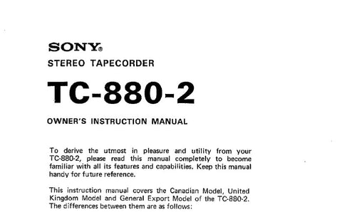 SONY TC-880-2 STEREO TAPECORDER OWNER'S INSTRUCTION MANUAL 18 PAGES ENG