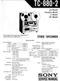 SONY TC-880-2 STEREO TAPECORDER SERVICE MANUAL INC BLK DIAG PCBS SCHEM DIAGS AND PARTS LIST 47 PAGES ENG