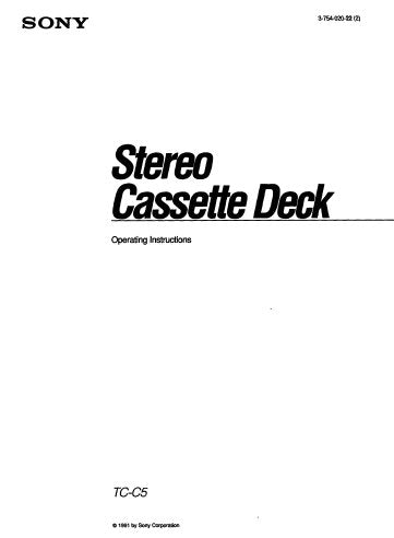 SONY TC-C5 STEREO CASSETTE DECK OPERATING INSTRUCTIONS INC TRSHOOT GUIDE 24 PAGES ENG