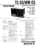 SONY TC-D3 STEREO CASSETTE CORDER SERVICE MANUAL INC BLK DIAG PCBS SCHEM DIAG AND PARTS LIST 23 PAGES ENG