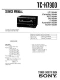 SONY TC-H7900 STEREO DOUBLE CASSETTE TAPE DECK SERVICE MANUAL INC BLK DIAG PCBS SCHEM DIAGS AND PARTS LIST 33 PAGES ENG