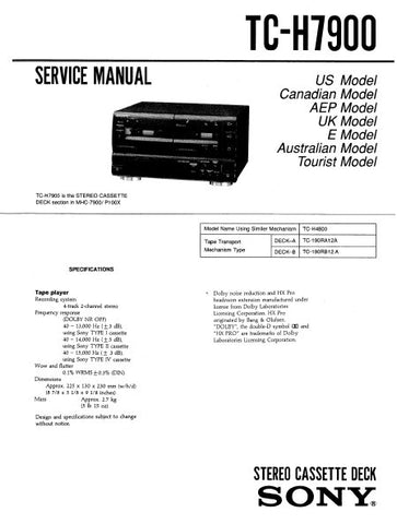 SONY TC-H7900 STEREO DOUBLE CASSETTE TAPE DECK SERVICE MANUAL INC BLK DIAG PCBS SCHEM DIAGS AND PARTS LIST 33 PAGES ENG