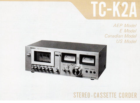 SONY TC-K2A CASSETTE CORDER SERVICE MANUAL INC BLK DIAG PCBS SCHEM DIAG AND PARTS LIST 14 PAGES ENG