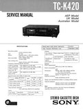 SONY TC-K420 STEREO CASSETTE TAPE DECK SERVICE MANUAL INC PCBS SCHEM DIAG AND PARTS LIST 19 PAGES ENG