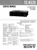 SONY TC-K520 STEREO CASSETTE TAPE DECK SERVICE MANUAL INC BLK DIAGS PCBS SCHEM DIAG AND PARTS LIST 22 PAGES ENG