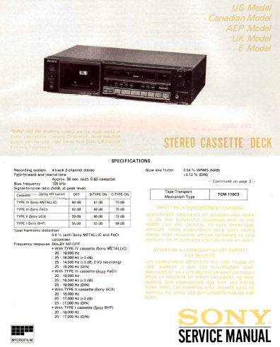 SONY TC-K555ES STEREO CASSETTE TAPE DECK SERVICE MANUAL INC BLK DIAGS PCBS SCHEM DIAGS AND PARTS LIST 67 PAGES ENG