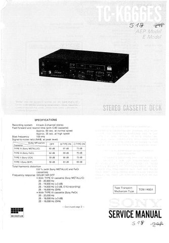 SONY TC-K666ES STEREO CASSETTE TAPE DECK SERVICE MANUAL INC BLK DIAG PCBS SCHEM DIAGS AND PARTS LIST 68 PAGES ENG