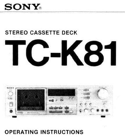 SONY TC-K81 STEREO CASSETTE DECK OPERATING INSTRUCTIONS 16 PAGES ENG