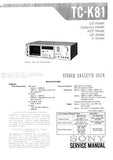 SONY TC-K81 STEREO CASSETTE TAPE DECK SERVICE MANUAL INC BLK DIAGS PCBS SCHEM DIAGS AND PARTS LIST 38 PAGES ENG