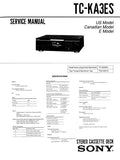 SONY TC-KA3ES STEREO CASSETTE TAPE DECK SERVICE MANUAL INC BLK DIAG PCBS SCHEM DIAGS AND PARTS LIST 45 PAGES ENG