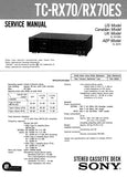 SONY TC-RX70 TC-RX70ES STEREO CASSETTE TAPE DECK SERVICE MANUAL INC PCBS SCHEM DIAG AND PARTS LIST 26 PAGES ENG