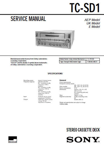 SONY TC-SD1 STEREO CASSETTE TAPE DECK SERVICE MANUAL INC PCBS SCHEM DIAGS AND PARTS LIST 32 PAGES ENG