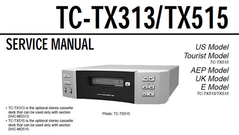 SONY TC-TX515 TC-TX313 STEREO CASSETTE TAPE DECK SERVICE MANUAL INC PCBS SCHEM DIAG AND PARTS LIST 34 PAGES ENG