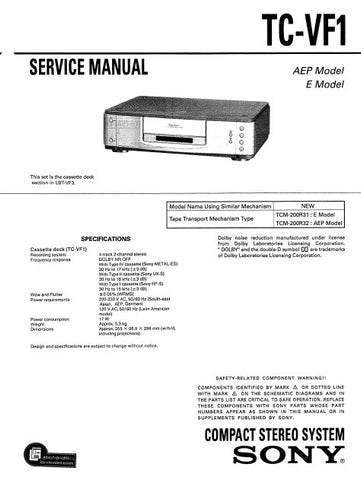 SONY TC-VF1 COMPACT STEREO CASSETTE TAPE DECK SYSTEM SERVICE MANUAL INC BLK DIAG PCBS SCHEM DIAGS AND PARTS LIST 35 PAGES ENG