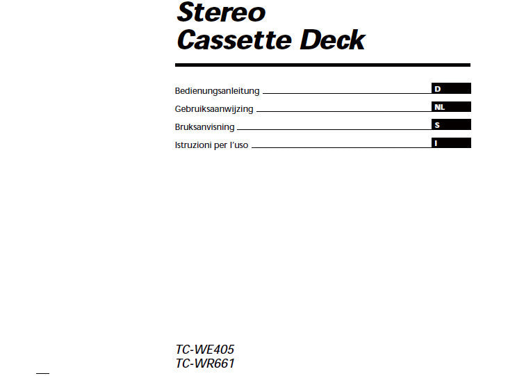 SONY TC-WE405 TC-WR661 STEREO CASSETTE DECK BEDIENUNGSANLEITUNG SEITE 60 DEUT NL SVENSKA ITAL