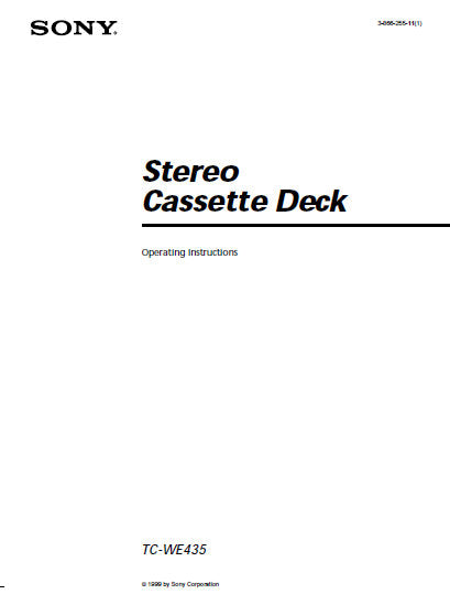 SONY TC-WE435 STEREO CASSETTE DECK OPERATING INSTRUCTIONS 20 PAGES ENG