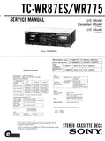 SONY TC-WR87ES TC-WR775 STEREO CASSETTE TAPE DECK SERVICE MANUAL INC PCBS SCHEM DIAGS AND PARTS LIST 34 PAGES ENG