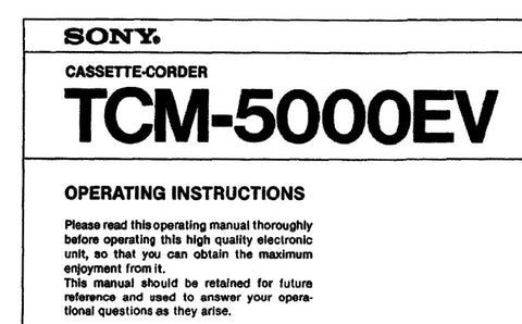 SONY TCM-5000EV CASSETTE CORDER OPERATING INSTRUCTIONS 16 PAGES ENG