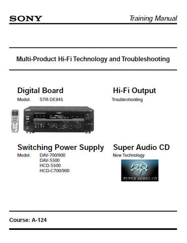 SONY TRAINING MANUAL COURSE A-124 MULTI PRODUCT HIFI TECHNOLOGY AND TROUBLESHOOTING INC BLK DIAGS 61 PAGES ENG