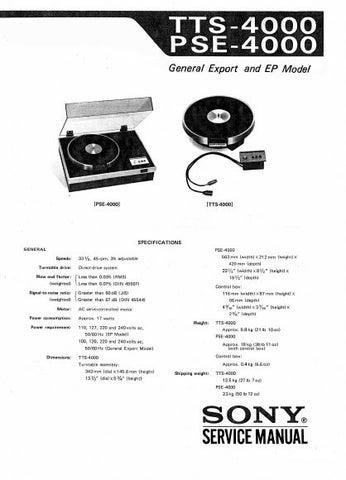 SONY TTS-4000 PSE-4000 TURNTABLE SYSTEM SERVICE MANUAL INC PCB SCHEM DIAG AND PARTS LIST 22 PAGES ENG