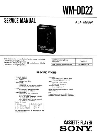 SONY WM-DD22 CASSETTE PLAYER SERVICE MANUAL INC PCBS SCHEM DIAG AND PARTS LIST 14 PAGES ENG