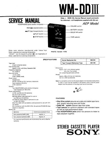 SONY WM-DDIII STEREO CASSETTE PLAYER SERVICE MANUAL INC PCBS SCHEM DIAG AND PARTS LIST 14 PAGES ENG