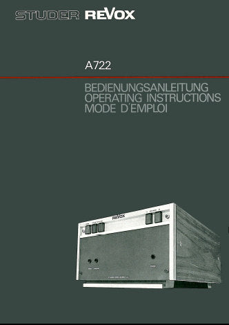 STUDER REVOX A722 STEREO POWER AMP OPERATING INSTRUCTIONS INC CONN DIAGS 16 PAGES ENG DEUT FRANC