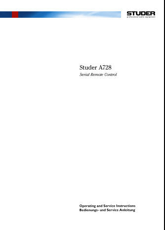 STUDER REVOX A728 SERIAL REMOTE CONTROL OPERATING AND SERVICE INSTRUCTIONS INC BLK DIAGS SCHEMS PCBS AND PARTS LIST 56 PAGES ENG DEUT