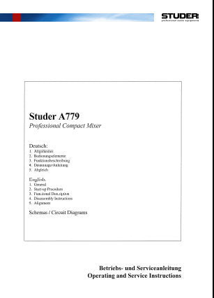 STUDER REVOX A779 AND MR8 PROFESSIONAL COMPACT MIXER OPERATING AND SERVICE INSTRUCTIONS INC BLK DIAGS SCHEMS PCBS AND PARTS LIST 150 PAGES ENG DEUT