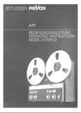 STUDER REVOX A77 STEREO REEL TO REEL TAPE RECORDER OPERATING INSTRUCTIONS INC BLK DIAGS 56 PAGES ENG DEUT FRANC