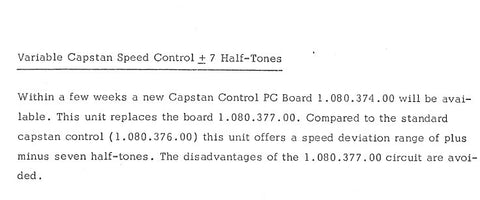 STUDER REVOX A80 IMPROVED CAPSTAN CONTROL 1.080.374.00 TECHNICAL INFORMATION 6 PAGES ENG DEUT