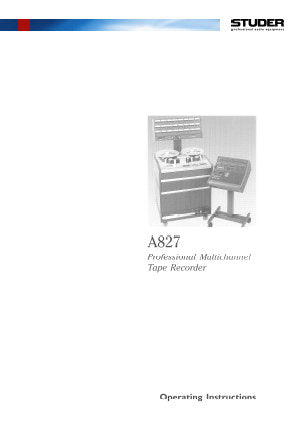 STUDER REVOX A827 MCH PROFESSIONAL MULTICHANNEL TAPE RECORDER OPERATING INSTRUCTIONS 138 PAGES ENG